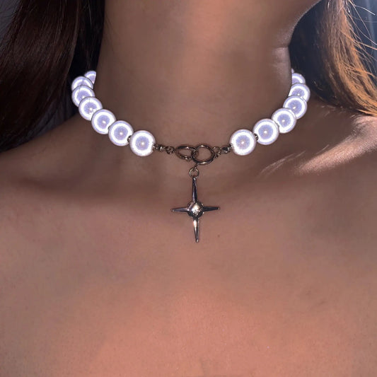 Aesthetic Luminous Beads Pearl Cross Necklace